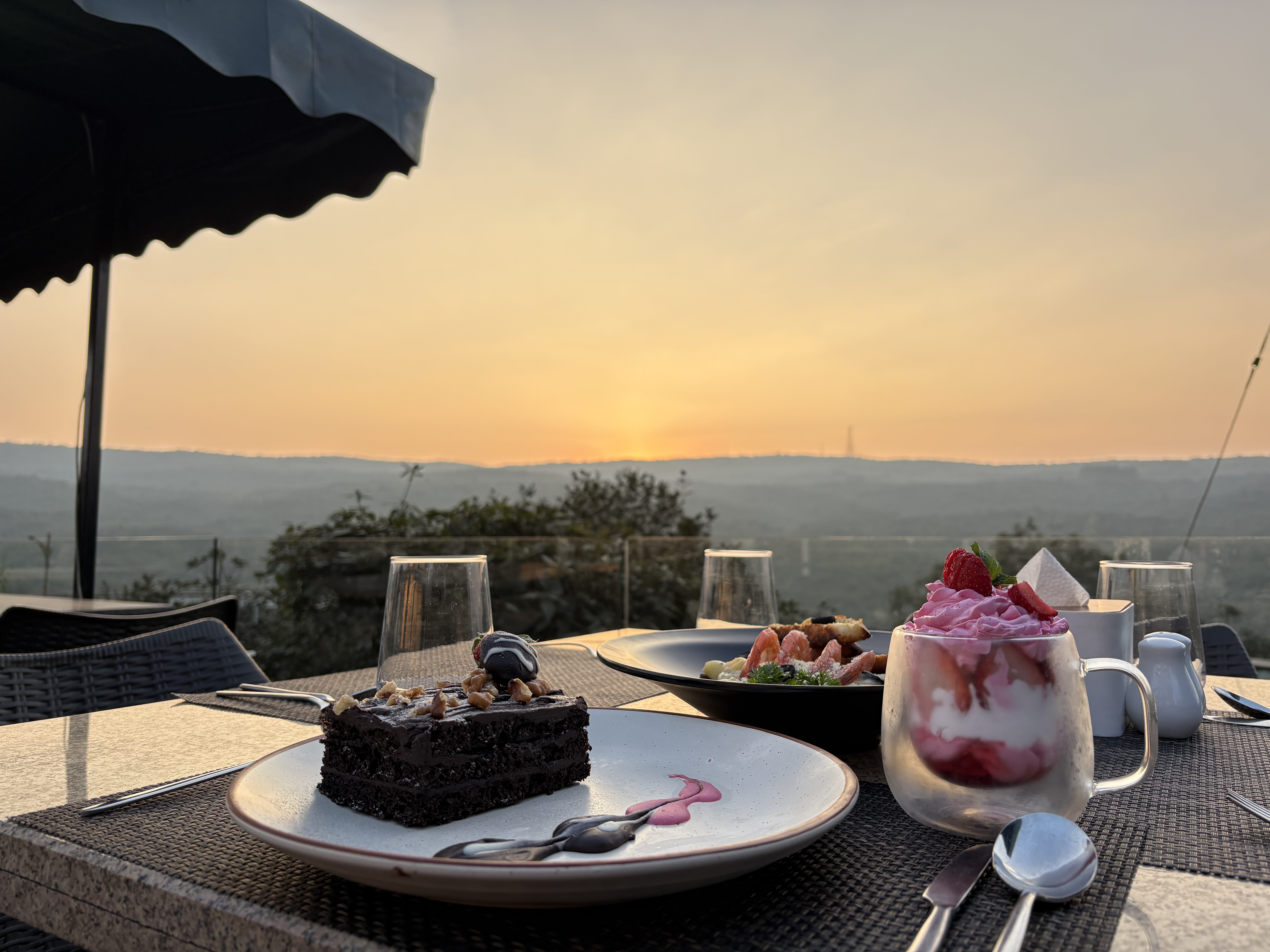 Desserts with valley sunset view